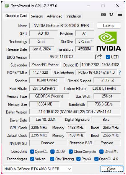 ZOTAC GAMING RTX4080Super 16GB TRINITY OC WHITE开箱评测-第14张图片-装机笔记